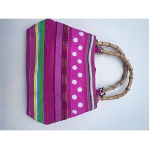 Mercer Madison Handbags Pink Striped Bamboo Handle Tote Bag